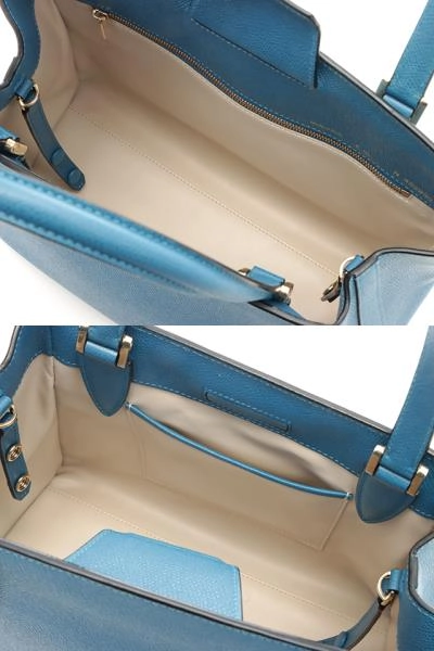 Valextra　ヴァレクストラ　ハンドバッグ　スモール　トリエンナーレ　ブルー　レザー　2143100518896　【中古】【大黒屋】【200】