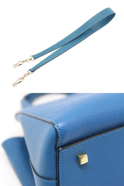 Valextra　ヴァレクストラ　ハンドバッグ　スモール　トリエンナーレ　ブルー　レザー　2143100518896　【中古】【大黒屋】【200】