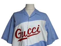 GUCCI グッチ ロゴシャツ メンズ12 ホワイト ライトブルー コットン 638079 2148103895555 【200】