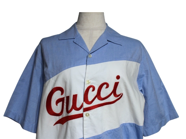 GUCCI グッチ ロゴシャツ メンズ12 ホワイト ライトブルー コットン 638079 2148103895555 【200】
