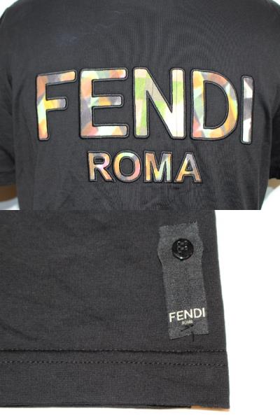 FENDI フェンディ Tシャツ メンズL ロゴ ブラック コットン 【432】 の