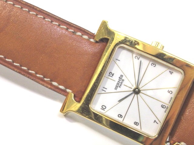 HERMES エルメス Hウォッチ HH1.501 革ベルト GP ユニセックス腕時計 