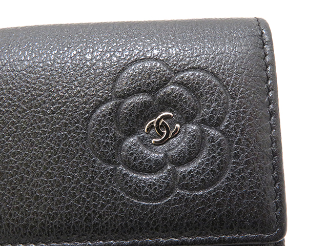 CHANEL シャネル バタフライカメリアWホック財布 ブラック/SV レザー