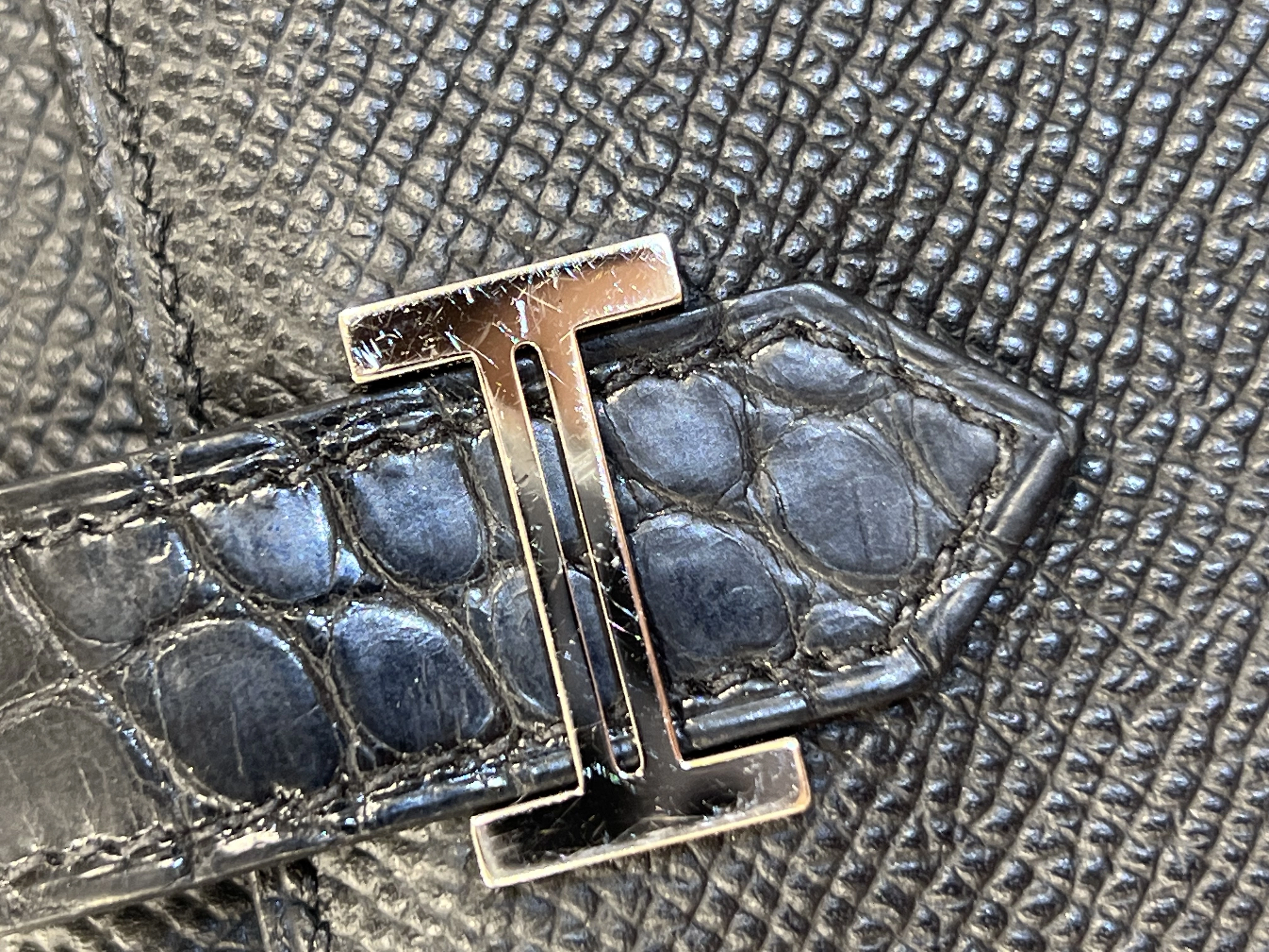 HERMES　エルメス　小物　三つ折り財布　ベアン　コンビネタッチ　ブラック・SV金具　ヴォーエプソン・アリゲーター　D刻印・2019年頃製造　箱付き　【472】HA