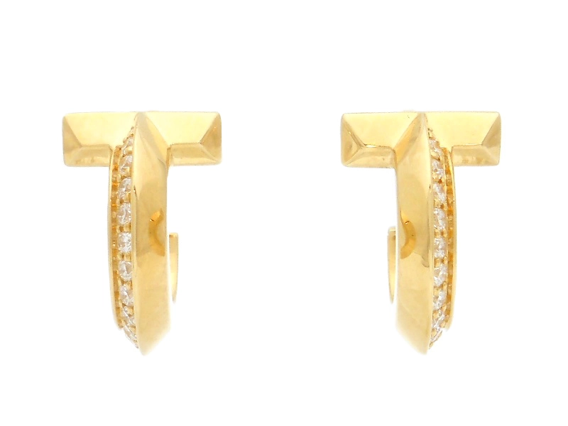TIFFANY＆CO　ティファニー　Tワン　フープピアス　YG　イエローゴールド　D0.20ct　D0.20ct　ダイヤモンド　6.9g　69783015　2143200602921　【200】