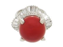 JEWELRY　貴金属・宝石　サンゴリング　コーラル　ダイヤモンド　PT900　プラチナ　D1.93ct　23.1g　12.5号　珊瑚　鑑別書　2146000325274　【200】