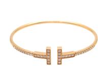 TIFFANY＆CO　ティファニー　Tワイヤーブレスレット　バングル　PG　ピンクゴールド　ダイヤモンド　8.3g　73515688　2141300464043　【200】