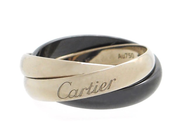 Cartier カルティエ 指輪 リング トリニティリング ホワイトゴールド WG CE セラミック 7.0ｇ 54号 日本サイズ約14号  2143600301561 【200】