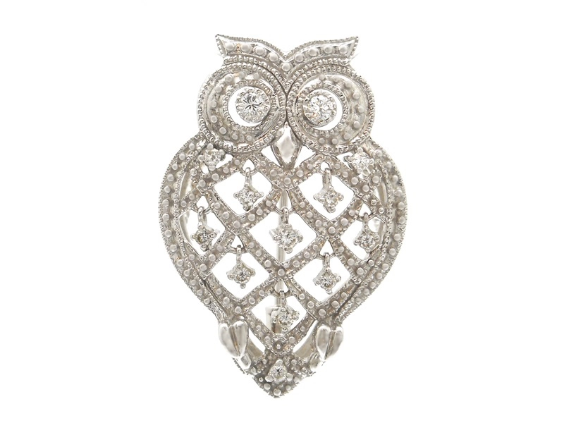 JEWELRY　貴金属・宝石　ブローチ　フクロウ　K18WG　ホワイトゴールド　D　ダイヤモンド　0.21ct　7.5g　2146000413520　【200】