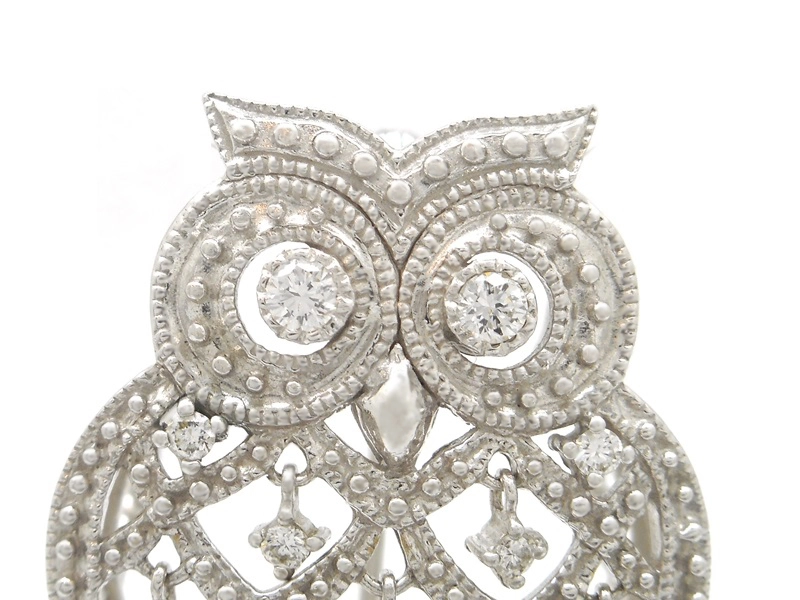 JEWELRY　貴金属・宝石　ブローチ　フクロウ　K18WG　ホワイトゴールド　D　ダイヤモンド　0.21ct　7.5g　2146000413520　【200】