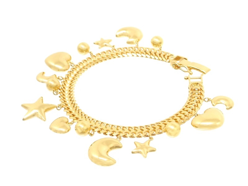 JEWELRY　貴金属・宝石　ブレスレット　チャーム　星　月　ハート　ボール　K18　ゴールド　24.1g　2147100550559　【200】