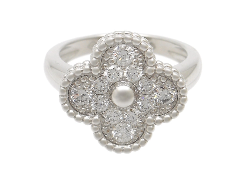 Van Cleef & Arpels ヴァンクリーフ&アーペル ヴィンテージアルハンブラ リング WG ホワイトゴールド ダイヤモンド 約6.4g 49号 日本サイズ9号 VCARO26N49 2143700191970 【200】