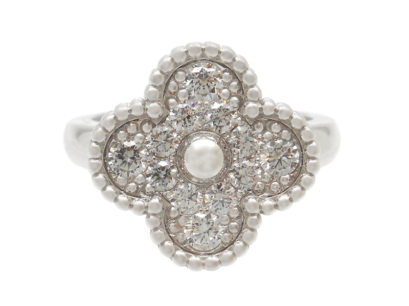 Van Cleef & Arpels ヴァンクリーフ&アーペル ヴィンテージアルハンブラ リング WG ホワイトゴールド ダイヤモンド 約6.4g 49号 日本サイズ9号 VCARO26N49 2143700191970 【200】