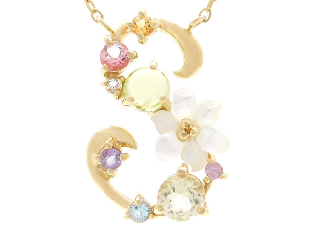 Samantha Tiara　サマンサティアラ　貴金属・宝石　フラワーレターズ　ネックレス　イニシャルS　YG　イエローゴールド　1.7g　 2143000592088　【200】