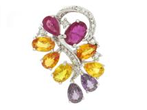 JEWELRY　貴金属・宝石　マルチカラーストーン　ペンダントトップ　カラーサファイア　K18WG　ホワイトゴールド　3.25ct　R1.05ct　D0.13ct　4.5g