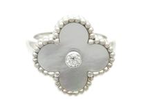 Van Cleef & Arpels　ヴァンクリーフ＆アーペル　ヴィンテージアルハンブラ　リング　WG　ホワイトゴールド　ホワイトマザーオブパール　1Pダイヤ　48号　日本サイズ8号　【200】