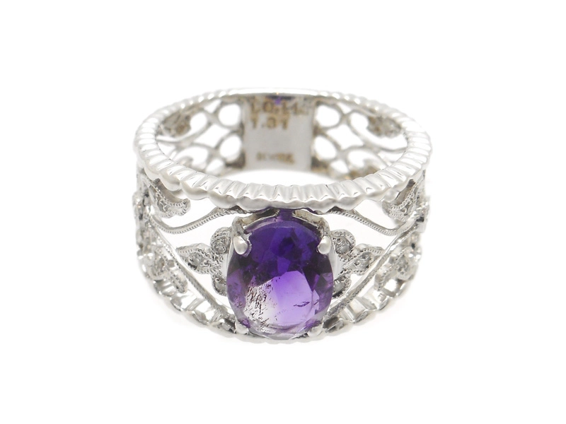 JEWELRY　アメジストリング　K18WG　ホワイトゴールド　アメジスト1.31ct　ダイヤモンド0.143ct　4.8g　2147300387207　【200】