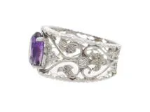 JEWELRY　アメジストリング　K18WG　ホワイトゴールド　アメジスト1.31ct　ダイヤモンド0.143ct　4.8g　2147300387207　【200】