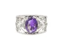 JEWELRY　アメジストリング　K18WG　ホワイトゴールド　アメジスト1.31ct　ダイヤモンド0.143ct　4.8g　2147300387207　【200】