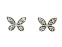 18k WG テーパープレシャスストーン＆ダイヤモンドピアス　バタフライ イヤリングコンバーター対応】ジルコニアバタフライピアス