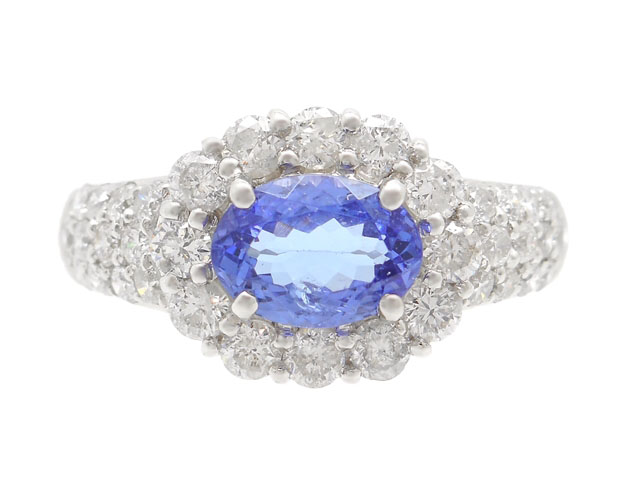 JEWELRY 貴金属・宝石 タンザナイトリング ゾイサイト ダイヤモンド PT900 プラチナ 17号 オーバルカット 2141100469248 【200】