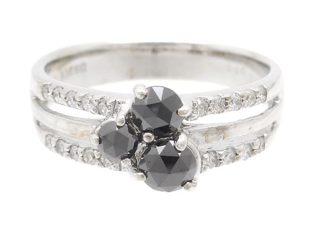 高級 K14WG ブラック ダイヤモンド 1.00ct ダイヤ リング 指輪