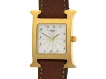 HERMES　エルメス　Hウォッチ　HH1.201　GP/革　女性用クオーツ時計【473】