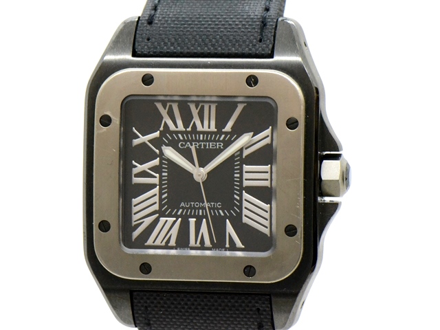 Cartier カルティエ サントス100　Carbon LM W2020010 チタン/ステンレス （ADLC加工） ナイロン　 自動巻き 男性用腕時計 【473】