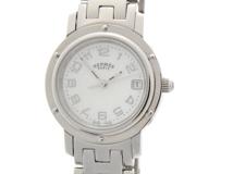 HERMES　エルメス　クリッパー・ナクレ　CL4.210　ステンレス　ホワイトシェル文字盤　女性用クオーツ時計【473】