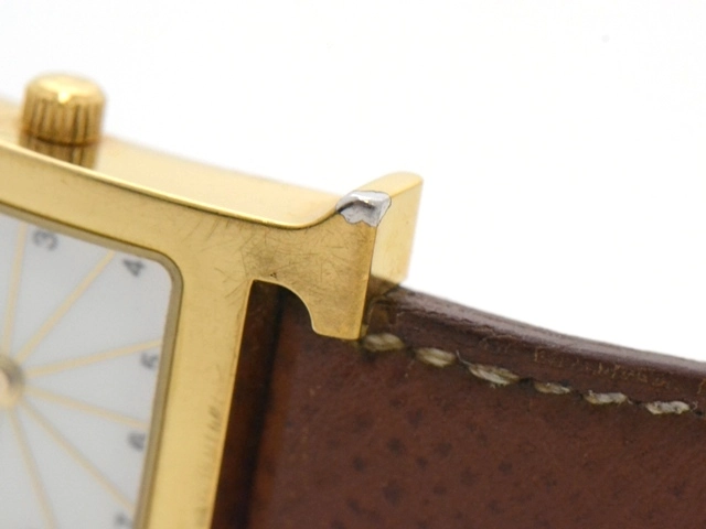 HERMES エルメス Hウォッチ HH1.201 GP/革 女性用クオーツ時計【473】