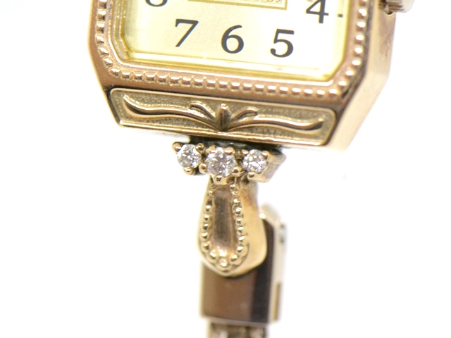 【美品】agete アガット クラシック 腕時計 0.02ct K10 ダイヤ