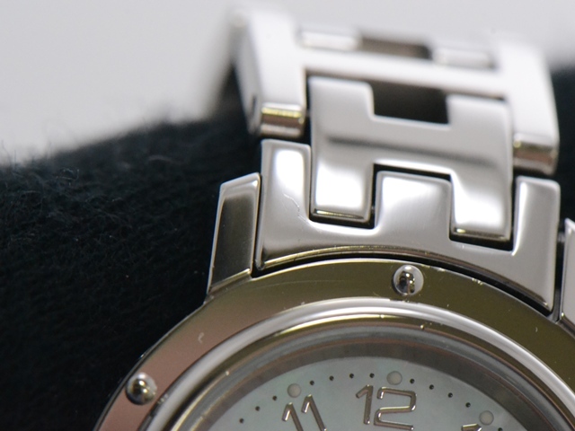 HERMES クリッパーナクレ CL4.210　ブルーシェル　新品電池　完動品！ HERMES エルメス クリッパー・ナクレ CL4.210 ステンレス ブルー