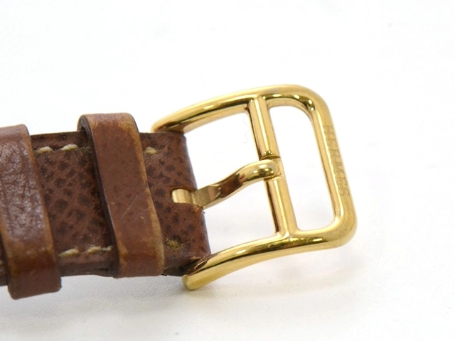 HERMES エルメス Hウォッチ HH1.201 GP/革 女性用クオーツ時計【473】