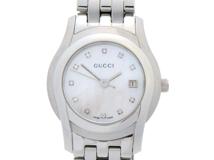 GUCCI　グッチ　Gクラス　5500L /YA055501　ステンレス　11Pダイヤモンド　シェル文字盤　女性用クオーツ時計【473】