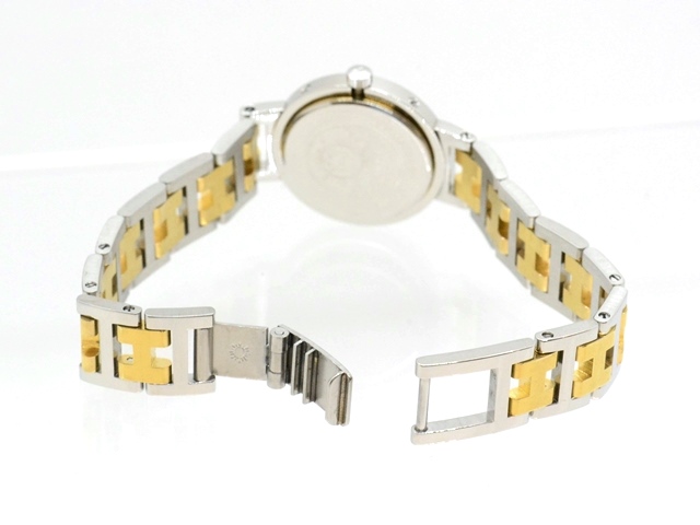 エルメス HERMES クリッパー 腕時計 ステンレススチール×金メッキ  