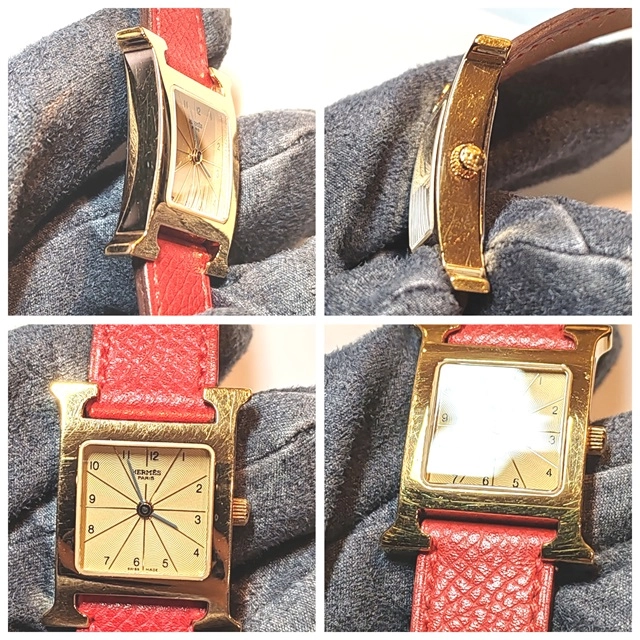 HERMES　エルメス　Hウォッチ　HH1.201　GP/カワ　シャンパン　レディース　クォーツ2148103715488【432】
