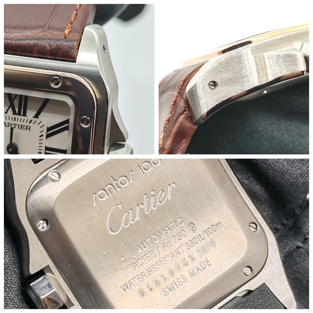 Cartier  カルティエ　サントス 100MM　W20107X7　SS/カワ　シルバー　メンズ　自動巻き2148103866098【432】
