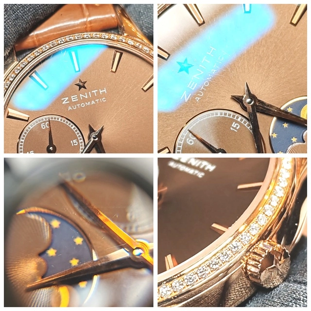 ZENITH　ゼニス　エリート　ウルトラシン　ムーンフェイズ　22.2310.692/75.C709　PG/革　ダイヤベゼル　レディース　自動巻き2147200562520【432】