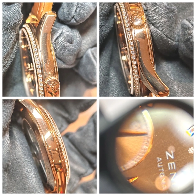 ZENITH　ゼニス　エリート　ウルトラシン　ムーンフェイズ　22.2310.692/75.C709　PG/革　ダイヤベゼル　レディース　自動巻き2147200562520【432】