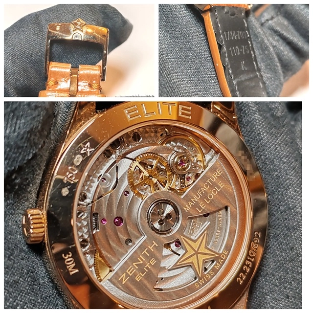 ZENITH　ゼニス　エリート　ウルトラシン　ムーンフェイズ　22.2310.692/75.C709　PG/革　ダイヤベゼル　レディース　自動巻き2147200562520【432】