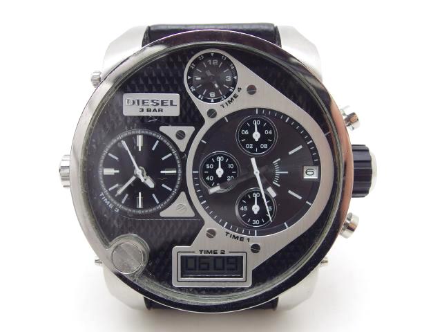 DIESEL　ディーゼル　デジアナ時計　DZ-7125　4タイム腕時計　黒文字盤　メンズ　クオーツ　ステンレス　革【435】