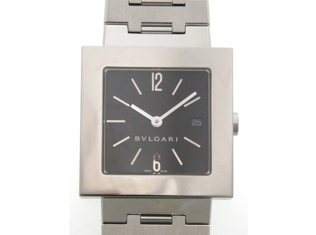 ブルガリ クアドラード SQ22 SS クォーツ 腕時計 ウォッチ 黒文字盤 銀