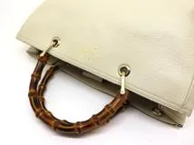 GUCCI グッチ バンブー ミディアム ショッパー ハンドバッグ 2way ショルダーバッグ 型押し アイボリー 323660 2147200457314【200】