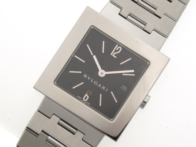 【BVLGARI】ブルガリ クアドラード SQ29SSD ステンレススチール シルバー クオーツ メンズ 黒文字盤 腕時計
