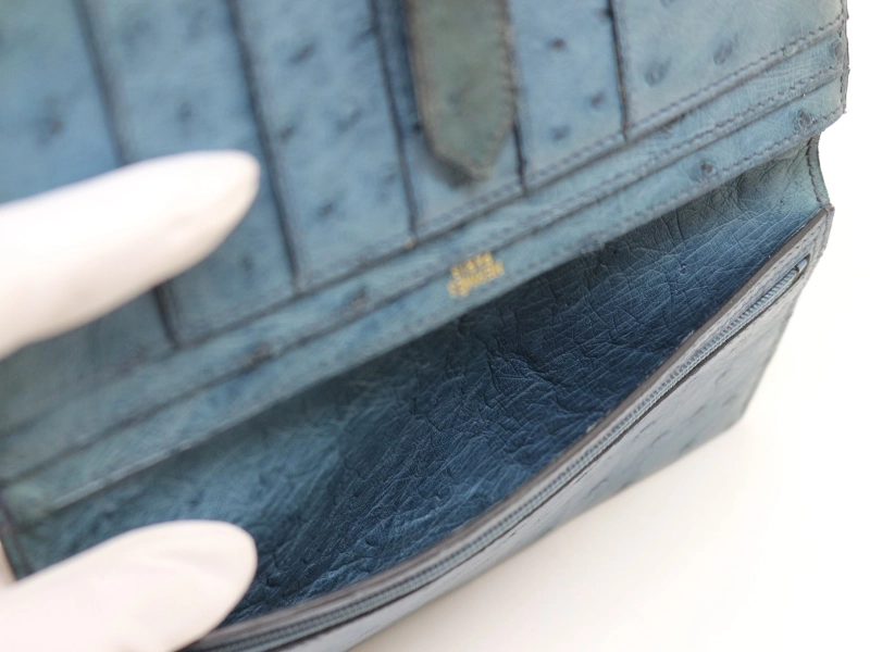 HERMES　エルメス　財布　ベアン二つ折り長財布 ブルー/GP（ゴールド金具）オーストリッチ　○Z刻印（1996年製造）　【200】【中古】【大黒屋】