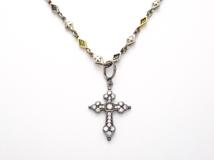 loree Rodkin　ローリーロドキン　ゴシッククロスネックレス　シルバー　イエローゴールド　ジルコニア　約20.9g　2143200020206　【432】