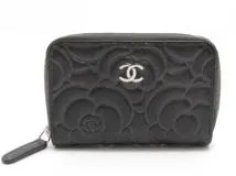 CHANEL シャネル カメリア コインケース メタリックグレー シルバー