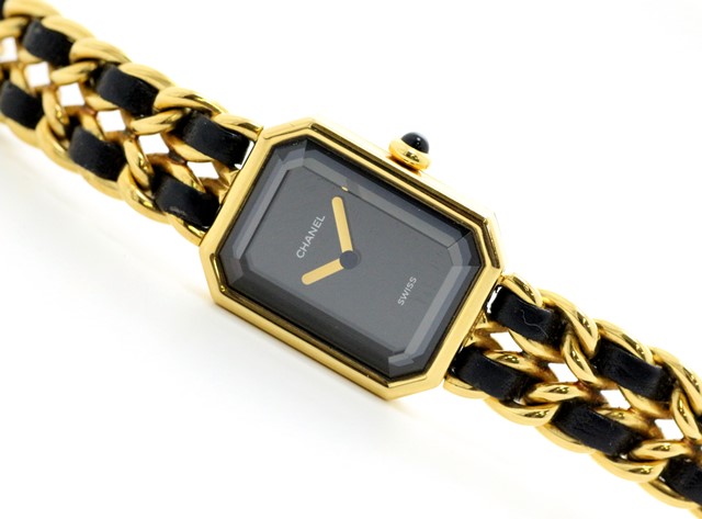 シャネル 腕時計 プルミエール Mサイズ H0001 クォーツ 黒文字盤 GP×レザー レディース CHANEL NA30531