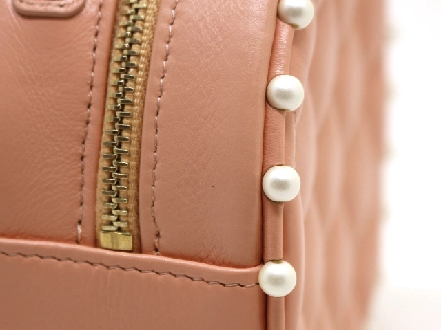 CHANEL シャネル マトラッセ ショルダーバッグ ラウンド チェーンショルダー ピンク ベージュ レザー フェイクパール 2148103577703【200】