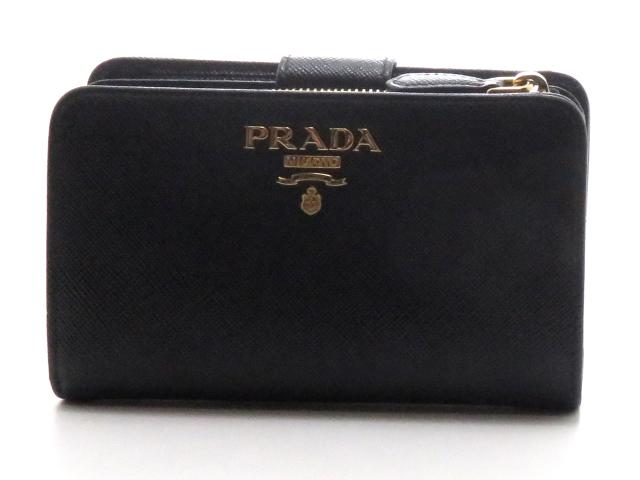 PRADA プラダ 二つ折り財布 サフィアーノ ブラック ゴールド金具 